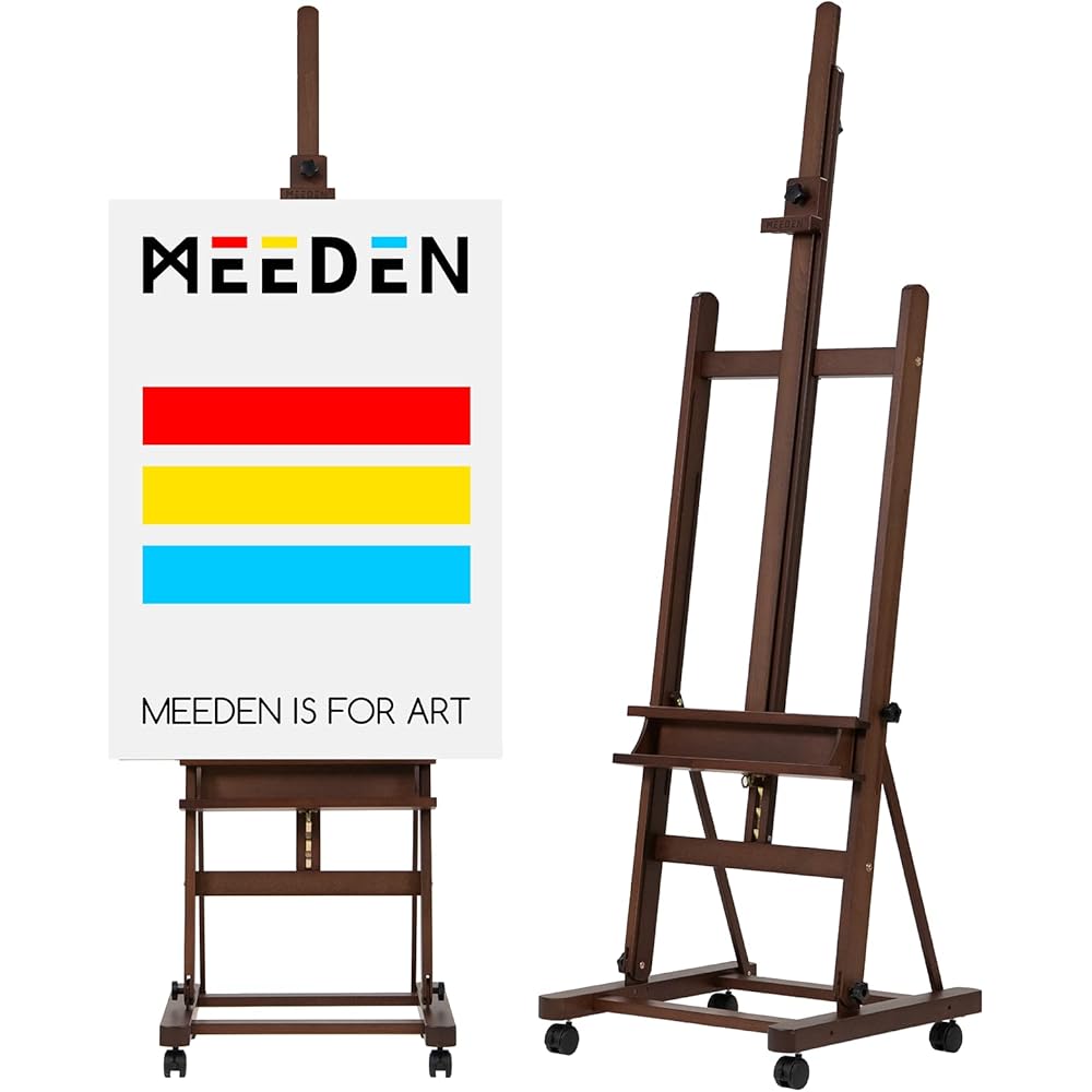 MEEDEN Grand Chevalet de Peinture en Bois: H Réglable de 190cm à 370cm avec 4 Roues, Tient la Toile jusqu'à 236cm - Pliable avec Rangement : Cuisine et Maison