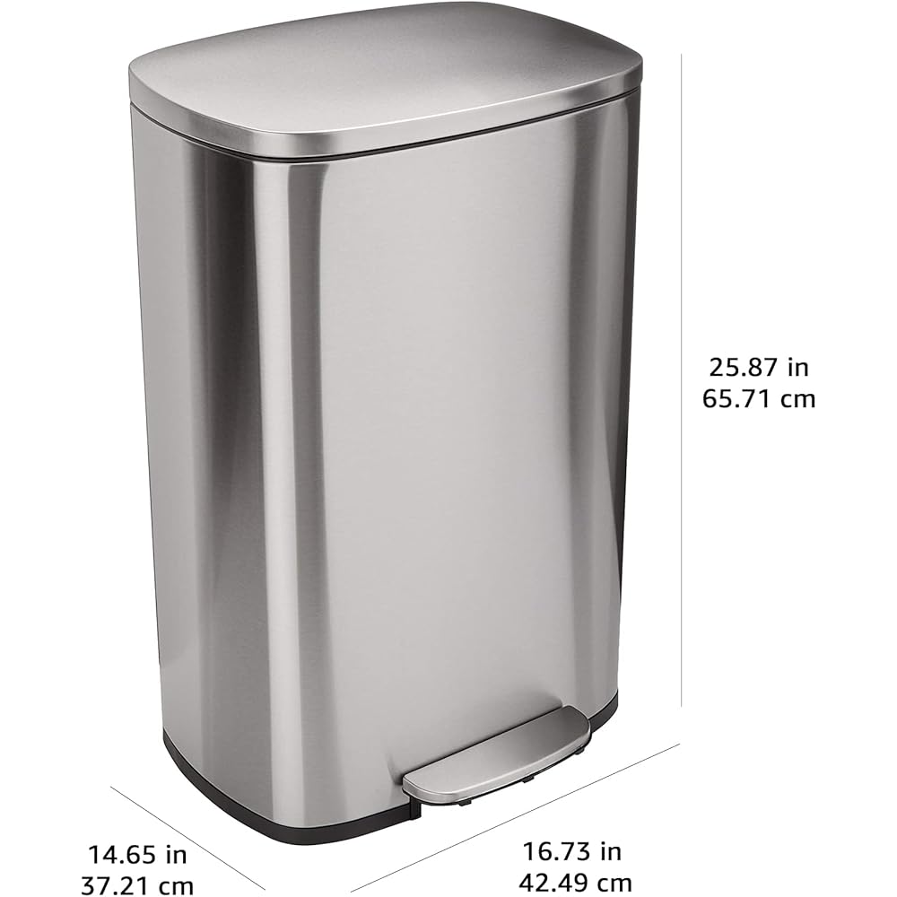 Amazon Basics Poubelle rectangulaire à fermeture douce, 50 l (13.2 Gallons), nickel satiné : Cuisine et Maison