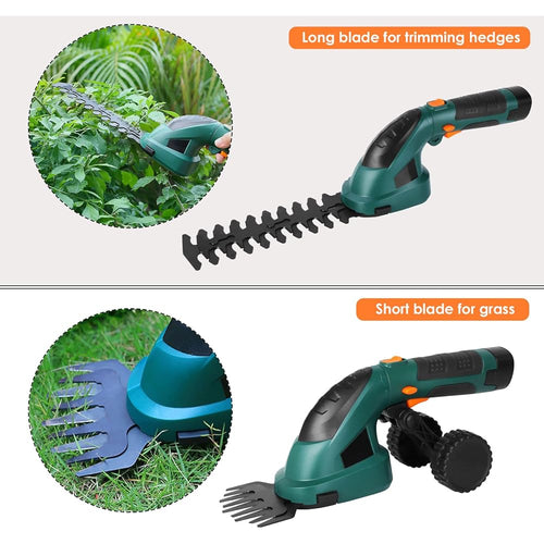 2en1 Cisaille à Gazon 7.2V, Coupe Bordure sans Fil, Tondeuse à Gazon, Taille Haies sans Fil, Manche Long Télescopique Détachable, 2 Types de Lames, Chargeur & Batterie, pour Couper Gazon/Buisson/Haie : Jardin