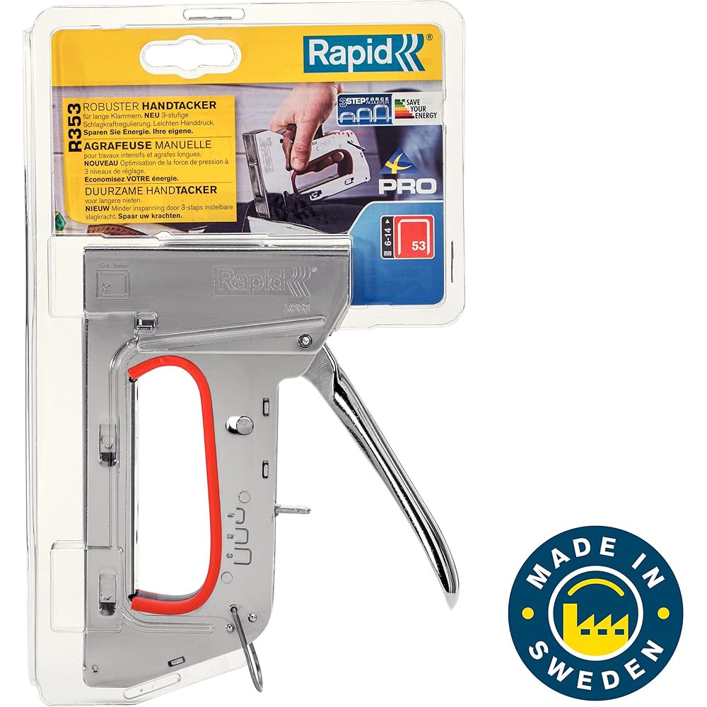 Rapid - Agrafeuse PRO R533 pour Agrafes N°53, Agrafeuse pour Tissus avec 3 Puissances au Choix, Gâchette Facile à Actionner & Poignée Ergonomique, Fabriqué en Suède (20511250) : Bricolage