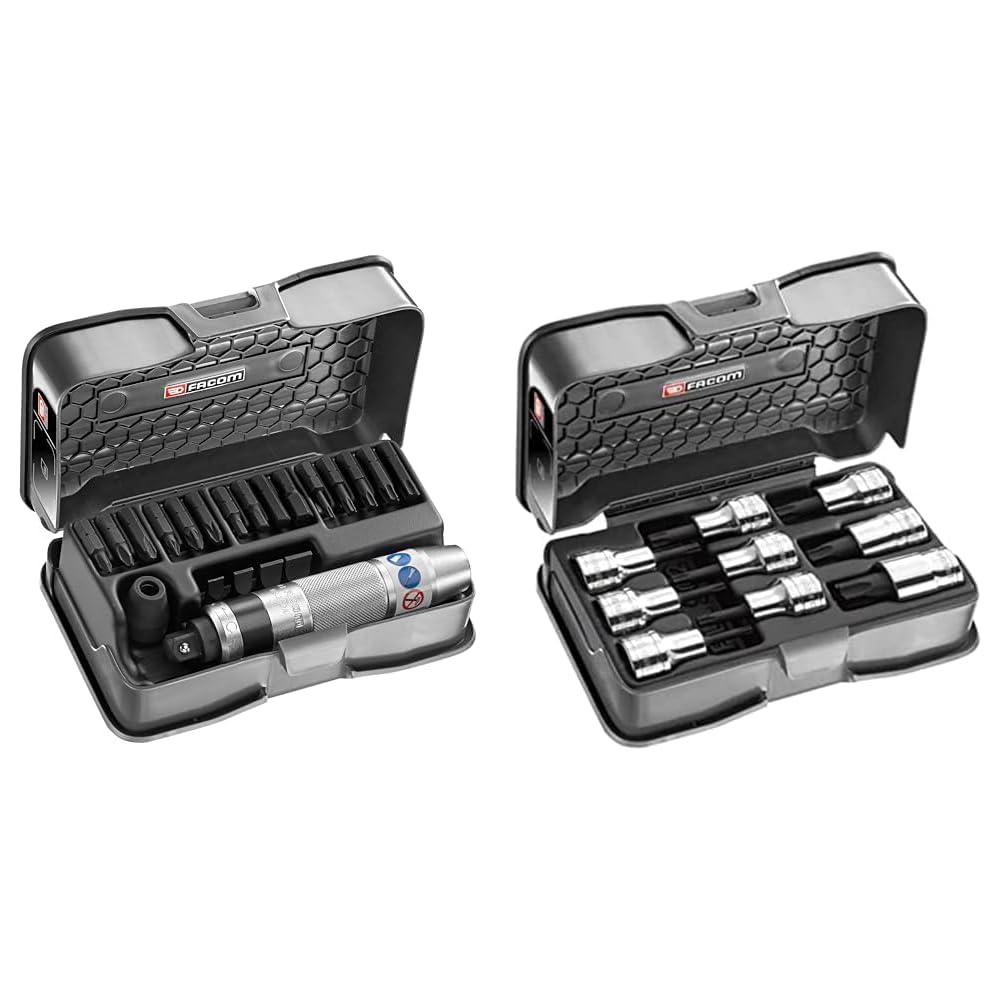 FACOM - Jeu de 21 Tournevis à Frapper Entraînement 1/2" avec Embouts au Profil TORX, Pozidriv & Coffret de Douilles Tournevis Torx 1/2 Sxm 20-60 9 Pièces Amex.3Apb Noir : Bricolage