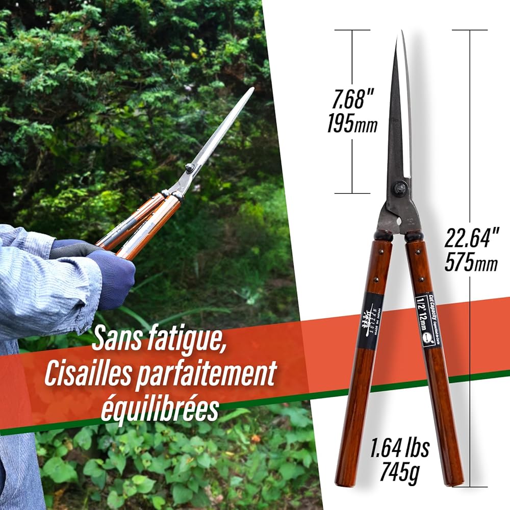 SUIZAN Cisaille à haies 575mm - Sécateur de jardin professionnel japonais à deux mains pour une taille précise : Jardin