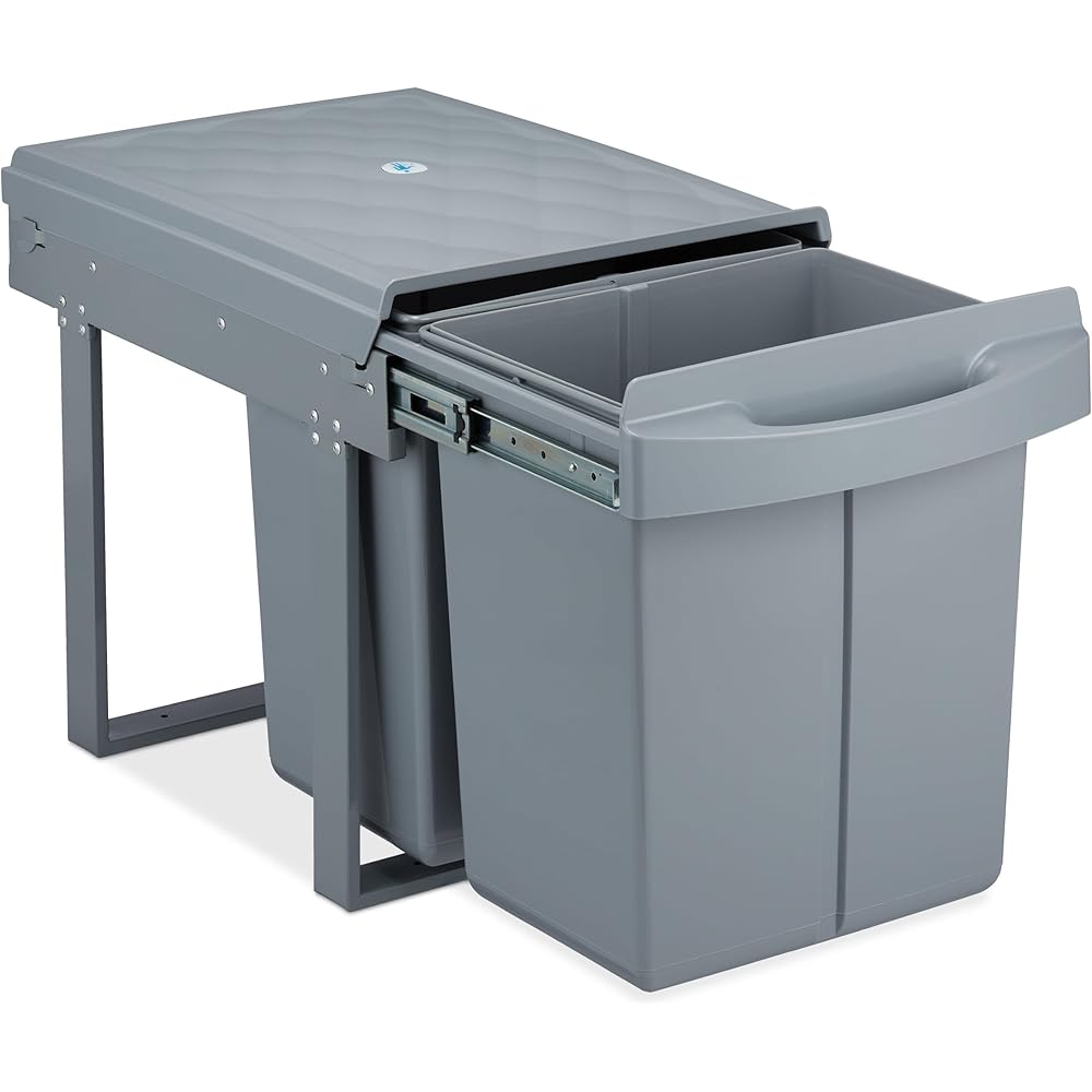 Relaxdays poubelle encastrable coulissante, 2 bacs, système de tri pour sous-évier, 2x 20 l, 41,3 x 34 x 51,8 cm, gris : Cuisine et Maison