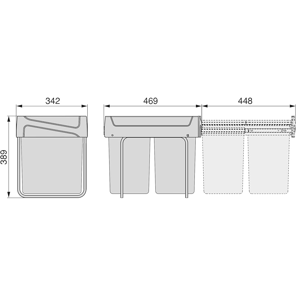 Emuca - Poubelles avec Fixation inférieure pour la Cuisine, 2 poubelles de Recyclage Amovibles de 20 L, capacité Totale 40 L (2 x 20 L), Acier et Plastique, Gris Anthracite. : Cuisine et Maison