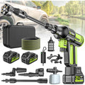 highsam Pressure Washer Nettoyeur haute pression sans fil 4 vitesses max. 120 bar avec 2 batteries 4,0 Ah, buse rotative 6 en 1 et 180 °, tuyau de 5 m : Jardin