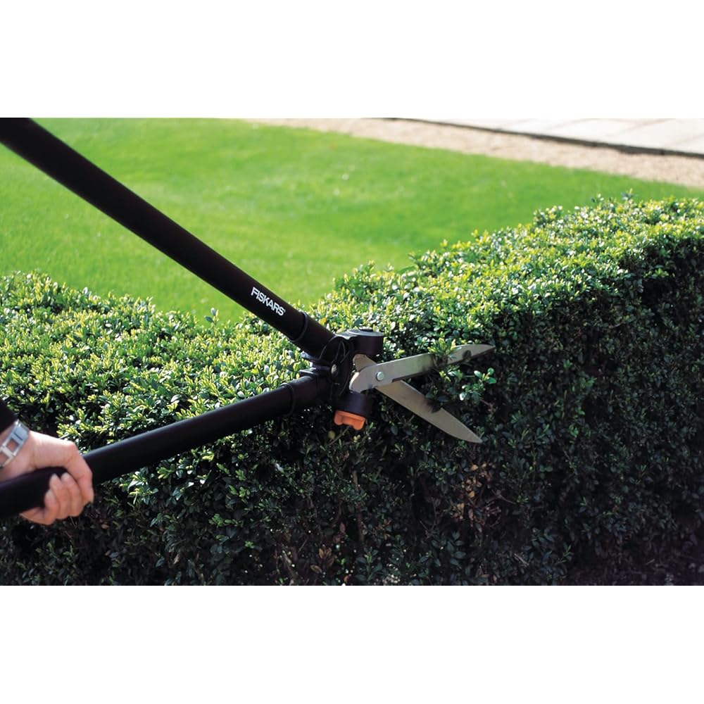Fiskars Cisaille à Levier multifonctions pour haies & gazon, Portée max.: 2,5 m, Noir/Orange, PowerLever, GS53, 1001565 : Jardin