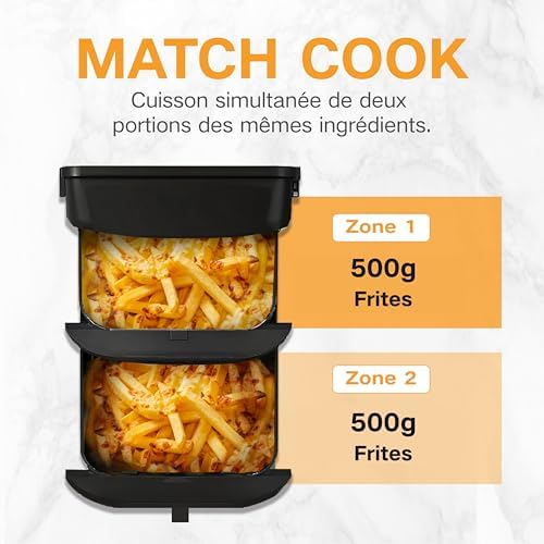 LLIVEKIT Friteuse sans huile 10L, 2 cavités 12-en-1 avec rôtissoire