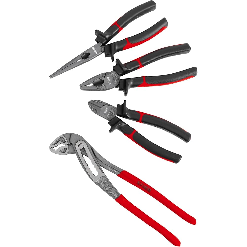 STIER Mallette à outils complète, boîte à outils en aluminium de 144 pièces, outils universels pour les réparations quotidiennes, y compris tournevis, ciseaux, pinces et scies : Bricolage