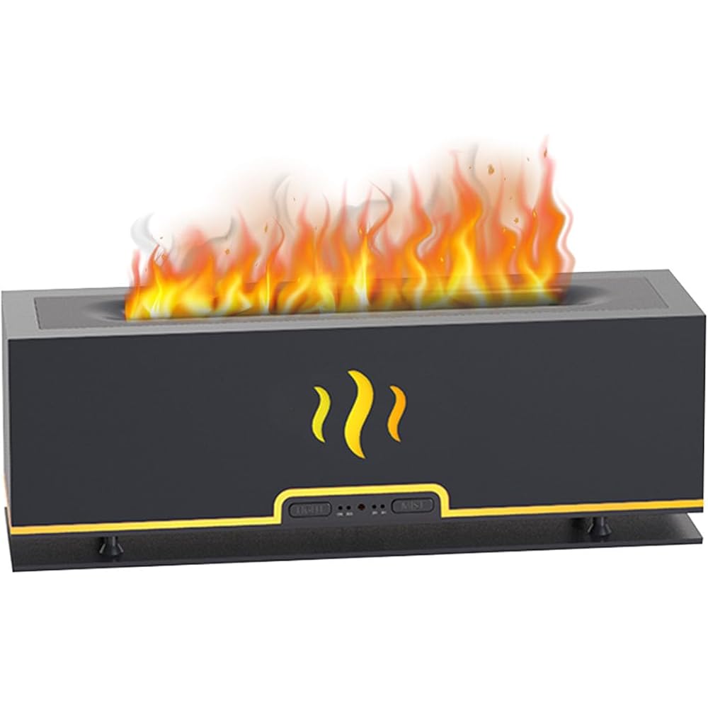Diffuseur D'huiles Essentielles avec Télécommande à Lumière Flamme 3D Humidificateur Purification Rectangulaire 200 Ml pour Maison Bureau Yoga Spa,Black : Hygiène et Santé