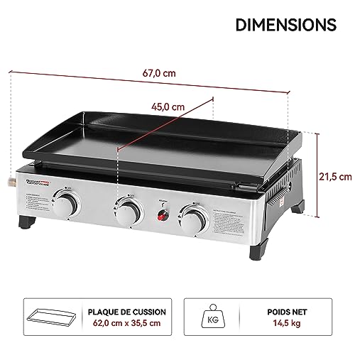 Royal Gourmet Plancha gaz 3 brûleurs, 7.5kW