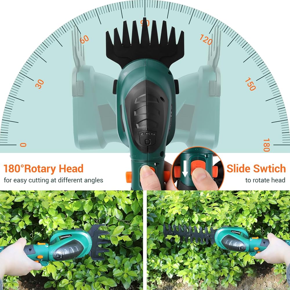 Coupe Bordure sans Fil, Cisaille à Gazon avec Batterie 7.2V et Chargeur, Taille Haies sans Fil, Tondeuse à Gazon, Manche Long Télescopique Détachable, pour Couper Gazon/Buisson/Haie,Vert foncé : Jardin