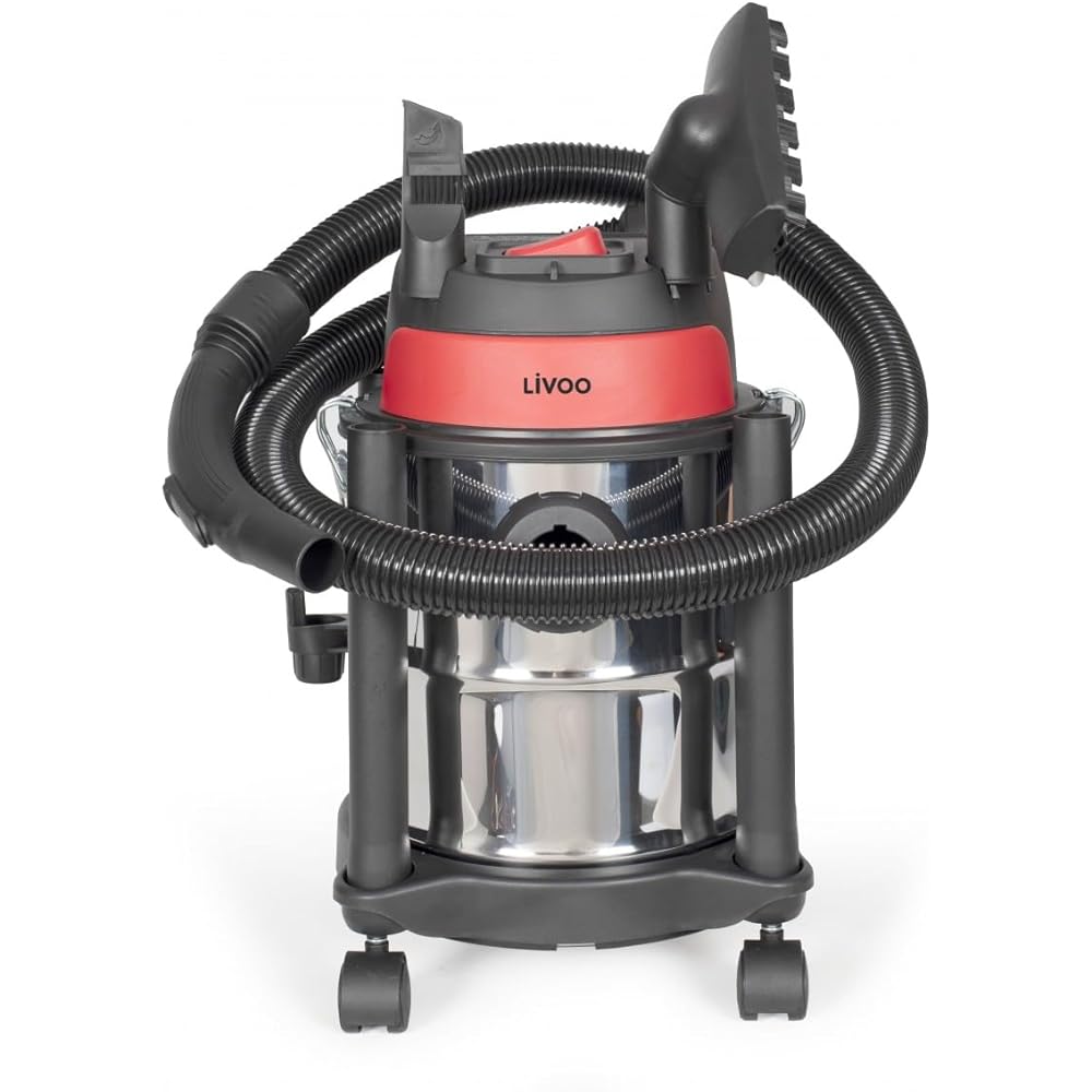 Livoo - Aspirateur eau et poussières DOH140-1000W, acier inoxydable, 12L, fonction soufflerie, 16kPa, accessoires inclus : Cuisine et Maison