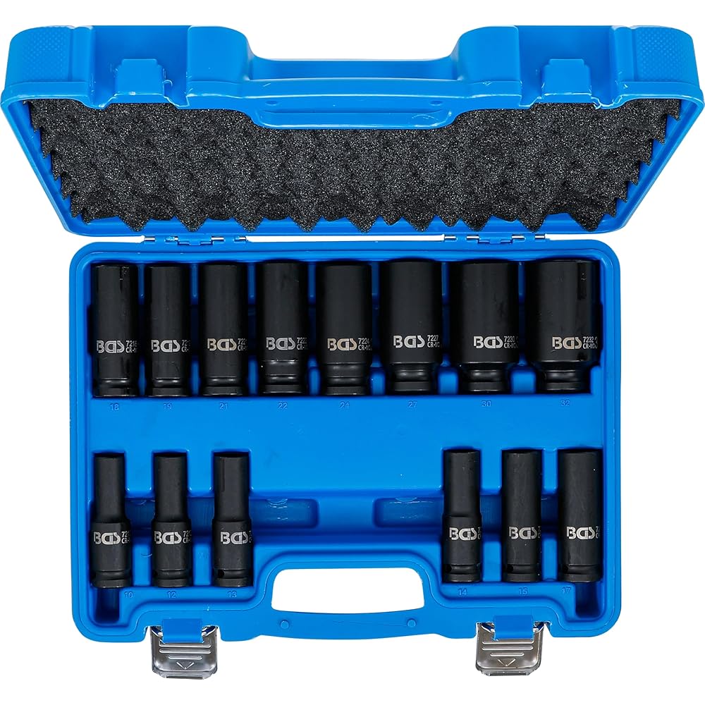 BGS 5207 | Jeu de douilles à choc, six pans, profondes | 12,5 mm (1/2") | 10 - 32 mm | 14 pièces : Bricolage