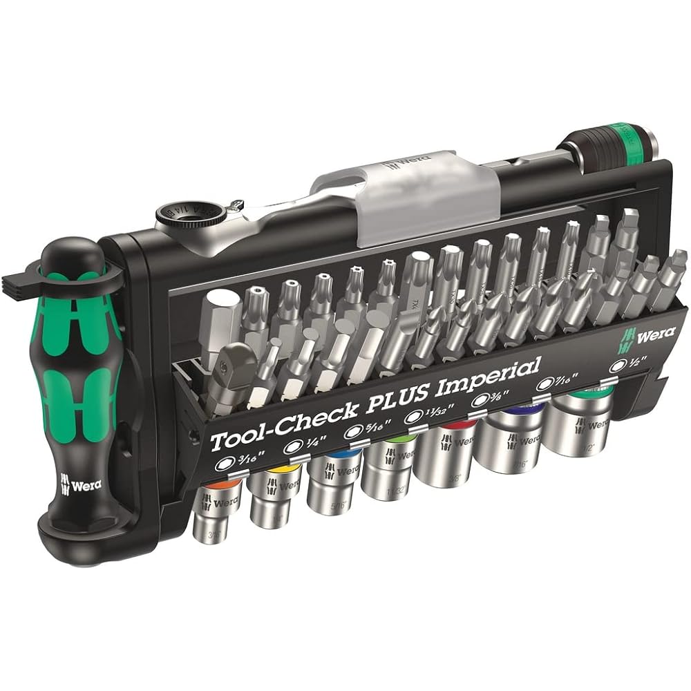 Wera 05056491001 Douilles et Mini-Cliquet "Tool-Check Plus Imperial", 39 pièces, Argent Multicolore : Bricolage