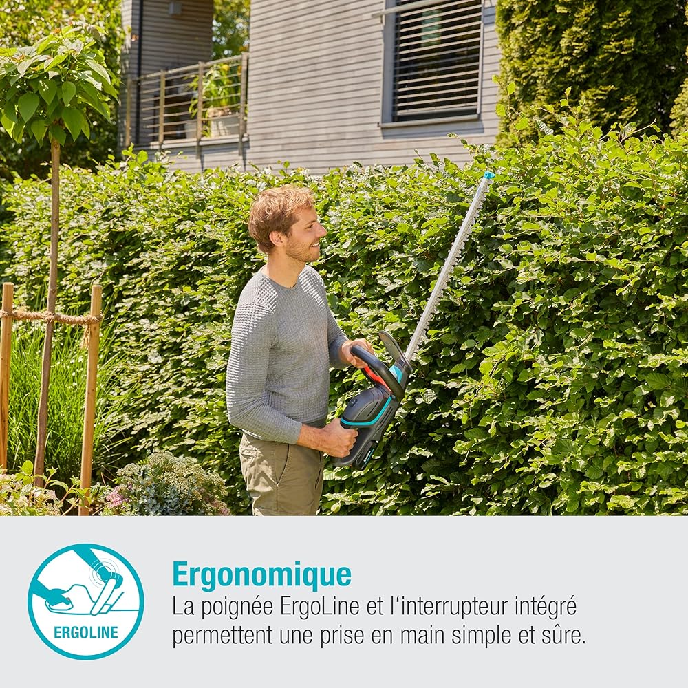 Set taille-haies sans fil ComfortCut 60 18 V P4A Gardena, i : taille-haies ac poignée ergon.; butée d’arrêt, faible poids pr meilleure manipulation, ac batterie 18 V P4A (14731-20) : Jardin