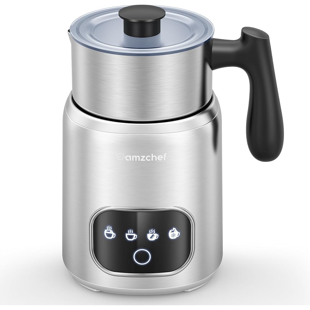 AMZCHEF Mousseur à lait électrique 4 en 1-400 ml - Avec écran tactile LED - Chauffage par induction 3D - Mousseur à lait - Chauffe également le chocolat et le lait pour latte, cappuccino et moka - : Cuisine et Maison