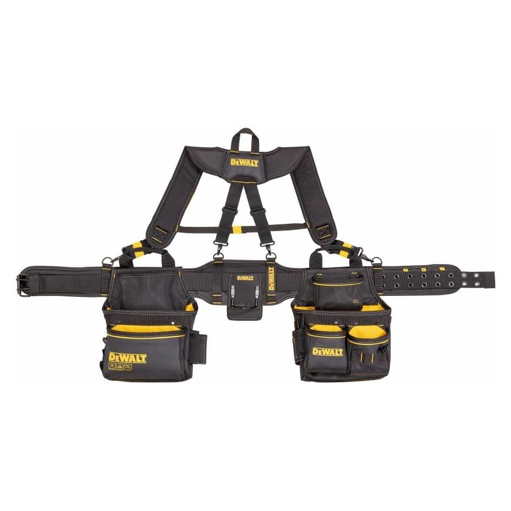 DEWALT Ceinture porte-outils, avec bretelles réglables, 25 poches, noir et jaune (DWST540602) : Bricolage