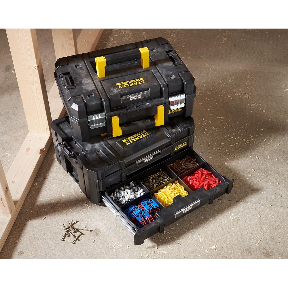 Stanley FMST1-71981 Kit 2 Mallettes Modulable Tstak/Pro-Stack Gamme FATMAX - 21.5L - Corps en Polypropylène - Larges Attaches Métalliques Anti-Corrosion - Cadenassable : Bricolage