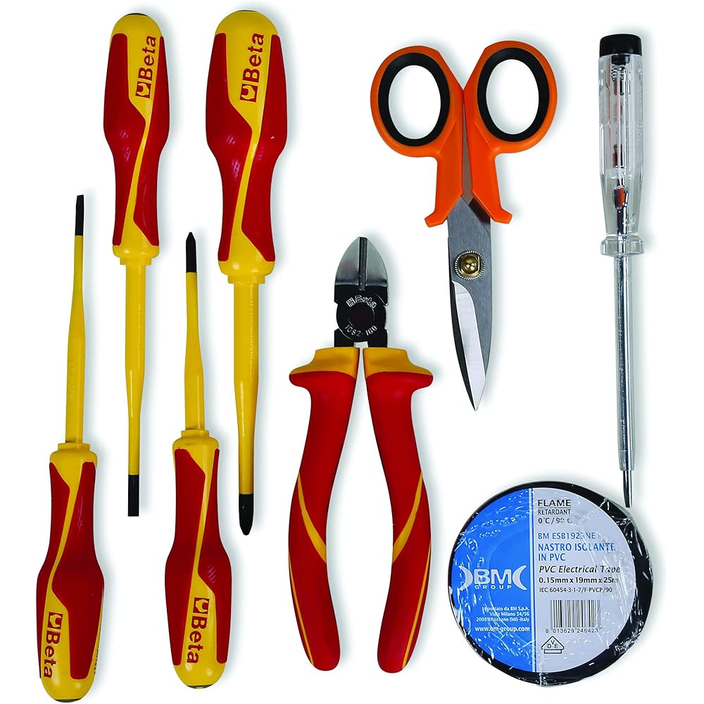 BETA - 2005PA/ET Porte-outils en nylon avec assortiment de 8 outils électrotechniques, tissu résistant aux chocs, ceinture réglable, poches pratiques pour outils et crochets, 020050035 : Bricolage