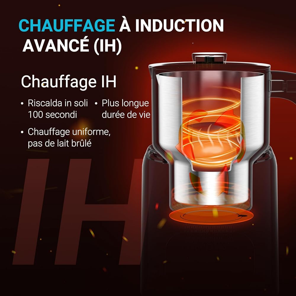 Livatro Mousseur à lait électrique avec double gobelets, 600 ml et 400 ml, passe au lave-vaisselle, avec fonction mémoire, mousse de lait chaude et froide, pour latte, cappuccino, lait au chocolat : Cuisine et Maison