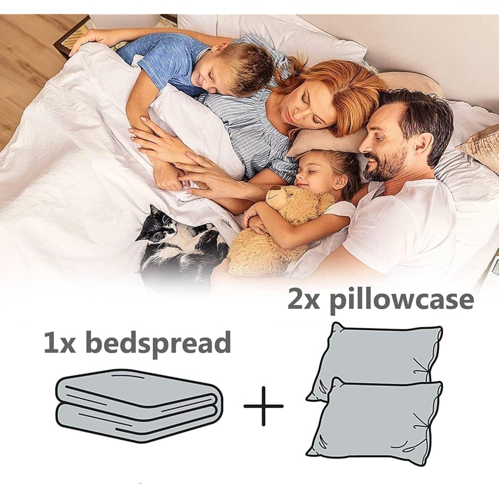 ELzEy Couvre-Lit 2 Personnes 240 x 260 cm, Coton 100%, Blanc, Taille Standard, Doux et Confortable : Cuisine et Maison