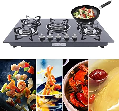 Biniliubi Table de cuisson gaz 5 feux vitrocéramique