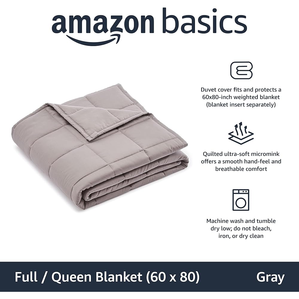 Amazon Basics Couverture lestée en coton pleine ou queen-size toutes saisons 9 kg avec 10 boucles intégrées, 152 cm x 203 cm, gris foncé : Cuisine et Maison