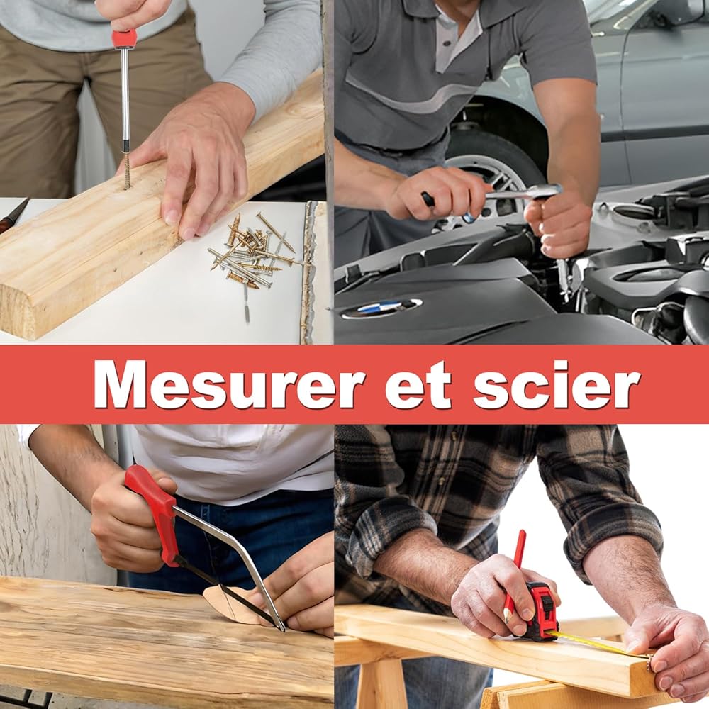 BINGCOBBER 427PCS Kit d'outils de réparation généraux de maison, Ensemble d'outils de réparation la maison/automobile, Boite a Outils Professionnel,Malette outils avec jeu de Tournevis, Marteau, Pince : Bricolage