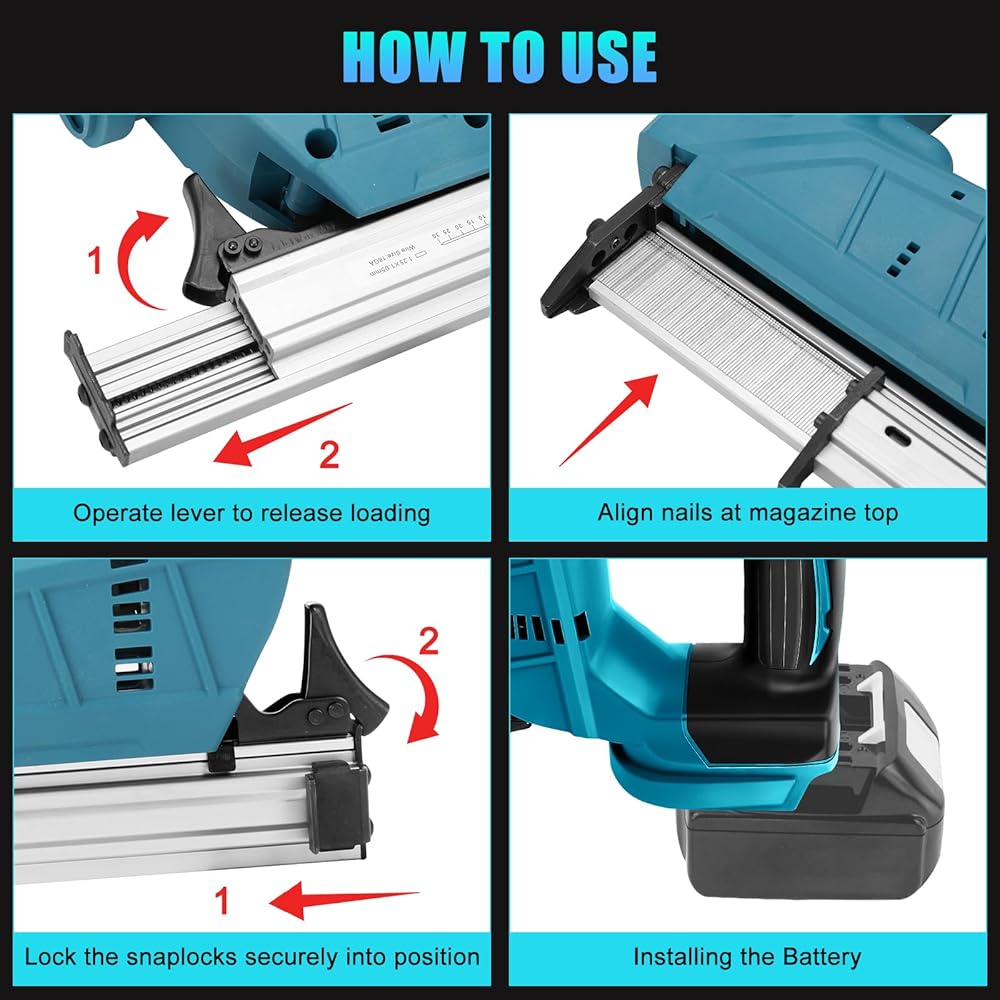 Agrafeuse électrique sans fil compatible avec batterie Makita 18 V, 100 W, agrafeuse électrique pour bois, avec 2000 clous, Pistolet à clous pour le rembourrage, la menuiserie (sans batterie) : Bricolage