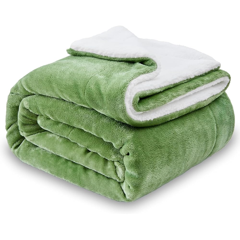 SOCHOW Sherpa Plaid Couverture Polaire Vert Sauge 220 x 240 cm, Couverture Double Face Super Douce Luxurieuse Couverture en Peluche : Cuisine et Maison