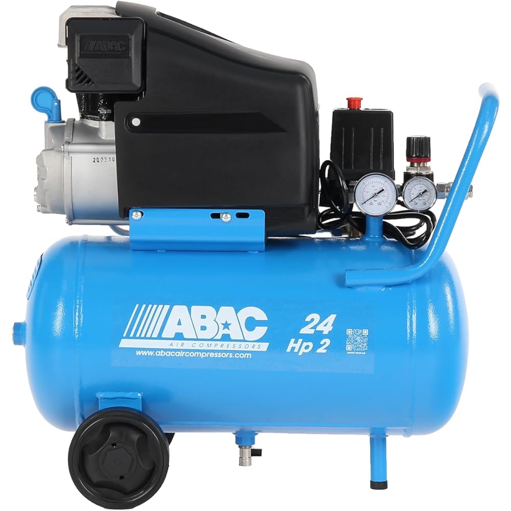 ABAC Pole Position L20 Compresseur d'Air, Compresseur d'Air 24 Litres, Double Manomètre, Pression Max. 10 Bar, Injection d'Huile, Roues de Transport, Puissance 2 CV Bleu Ciel : Bricolage