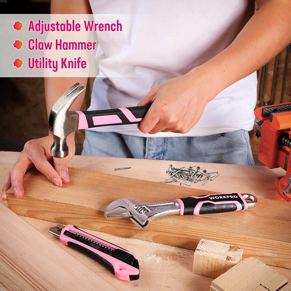 WORKPRO Caisse à Outils Complete Rose 73 Pièces avec Tournevis sans Fil 3,7 V, Boîte à Outils Complete avec Boîte en Fer Portable, Mallette à Outils pour Réparation Dommestique ou de Travail : Bricolage