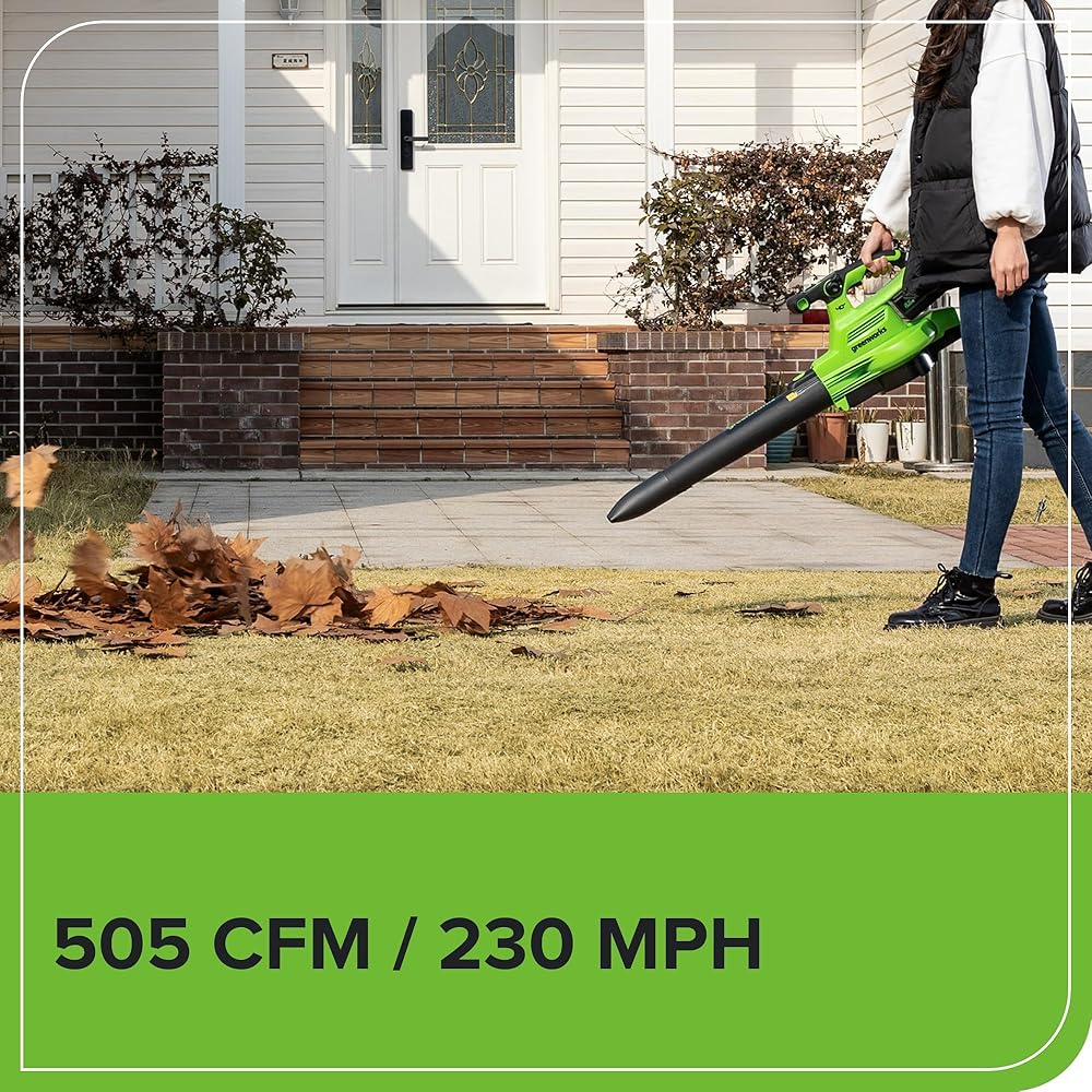 Greenworks Aspirateur sans Fil GD40BVII avec Moteur sans balais, 370 km/h, 14,17 m³/Min, Sac de paillage de 45 L sans Batterie 40 V et Chargeur, Garantie 3 Ans : Jardin