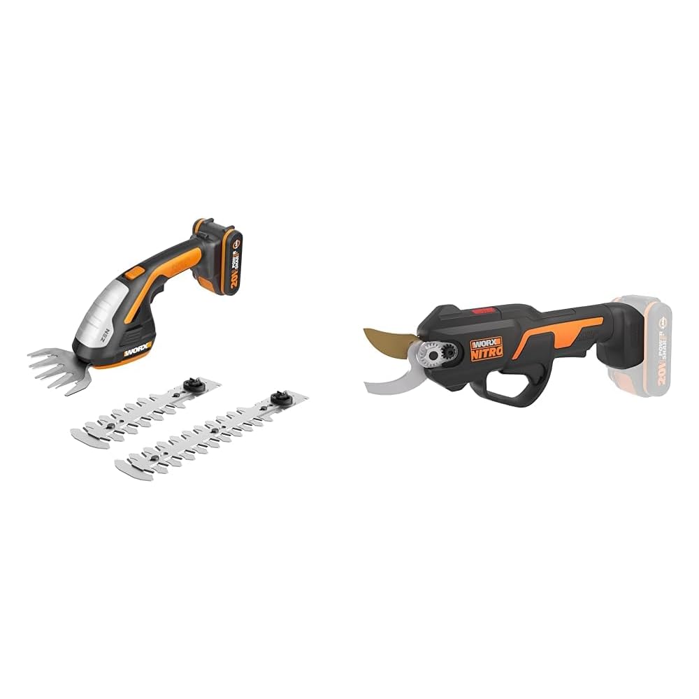 WORX - Pack Essentiel Jardin - Cisailles + Sécateur sans Fil 20V (WG801E + WG330E.9) : Jardin