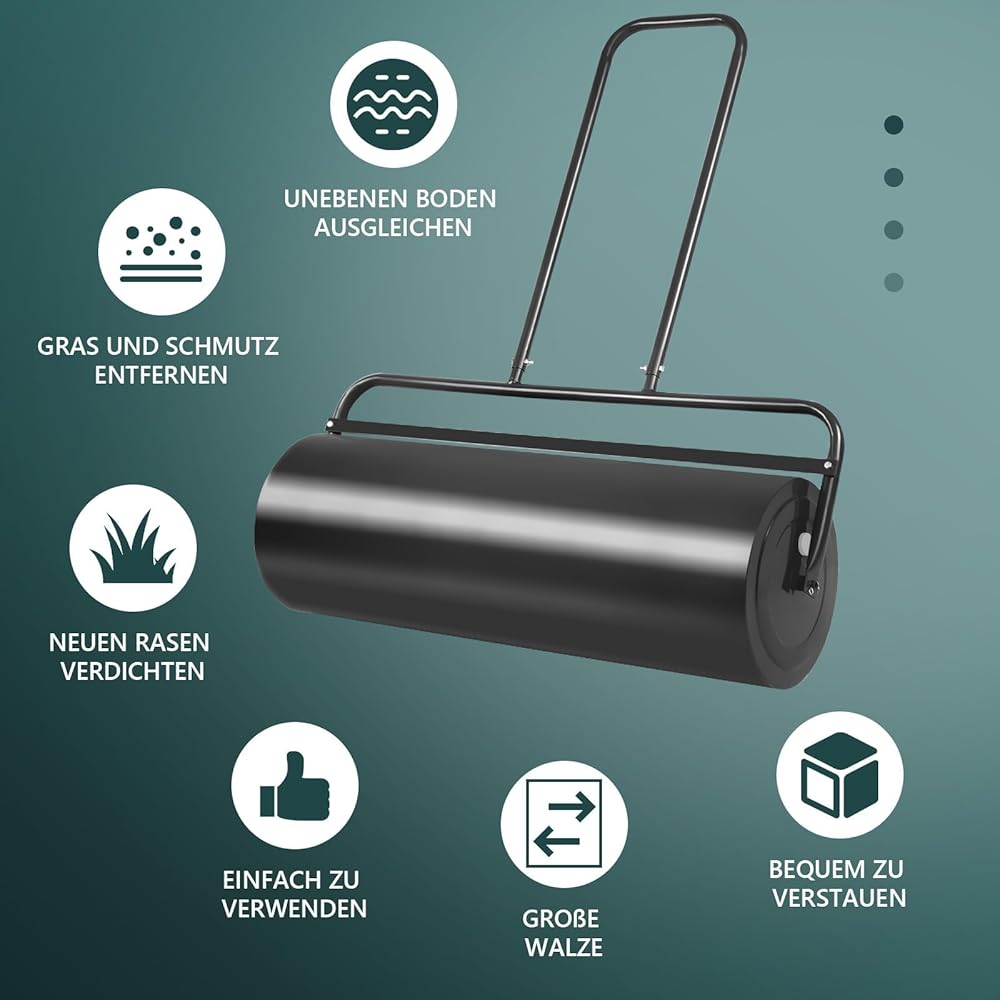 FANTASK Rouleau à Gazon, 63 l, avec poignée, diamètre : 30 cm, remplissable avec Eau/Sable, Noir : Jardin