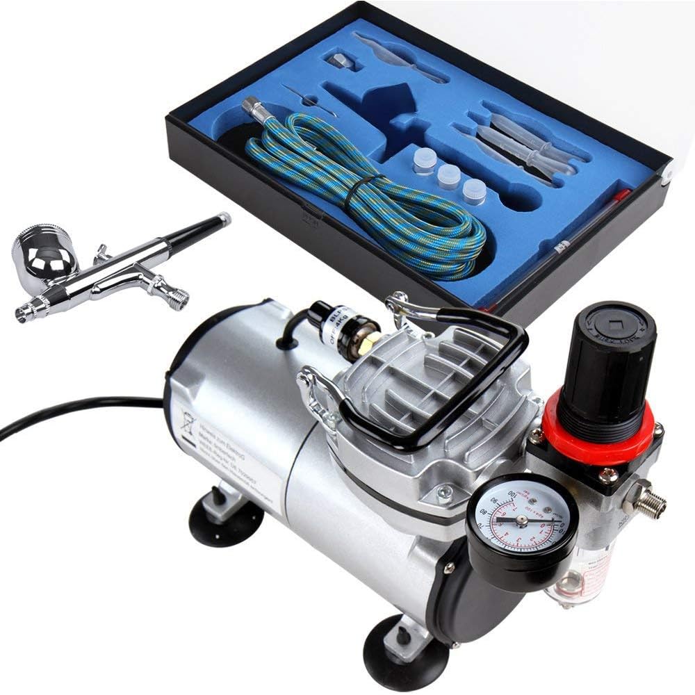 Timbertech Kit d'aérographe avec compresseur d'air ABPST05 avec un débit d'air puissant et une pression de travail élevée pour passe-temp, tatouage, graphique et toute autre application à l'aérographe : Cuisine et Maison