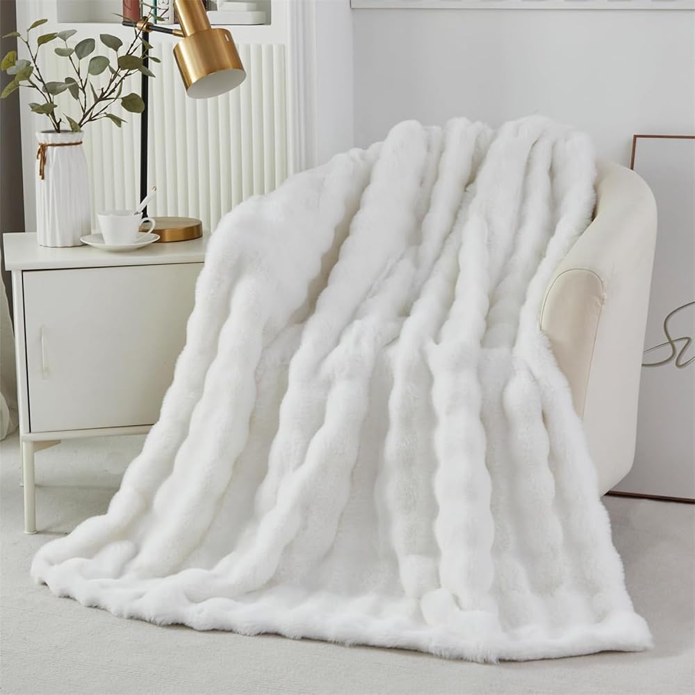 LINGKY Couverture 160x200 cm, Couverture Polaire Flanelle Super Douce, Epaisse Plaid Fausse Fourrure Haute Qualité, Chaude Et Confortable, Couvre-Lit Et Housse De Canapé, Blanc : Cuisine et Maison