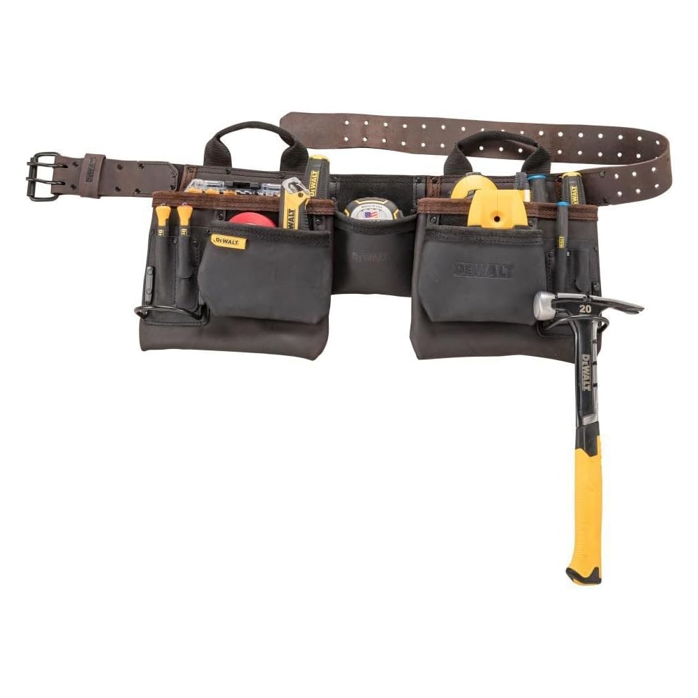 DEWALT Ceinture à outils en cuir, durable, ceinture professionnelle à 11 poches (DWST550112) : Bricolage