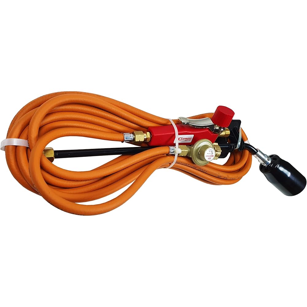 Chalumeau - Décapeur Thermique - Chalumeau Soudure - Chalumeau Oxygène - Lampe à Souder - Pack avec 1 Brûleur Acier 100 kW + 1 Col de 500 mm + 1 Manche + 10 m de Tuyau 963/10 + 1 Détendeur - EXPRESS : Bricolage