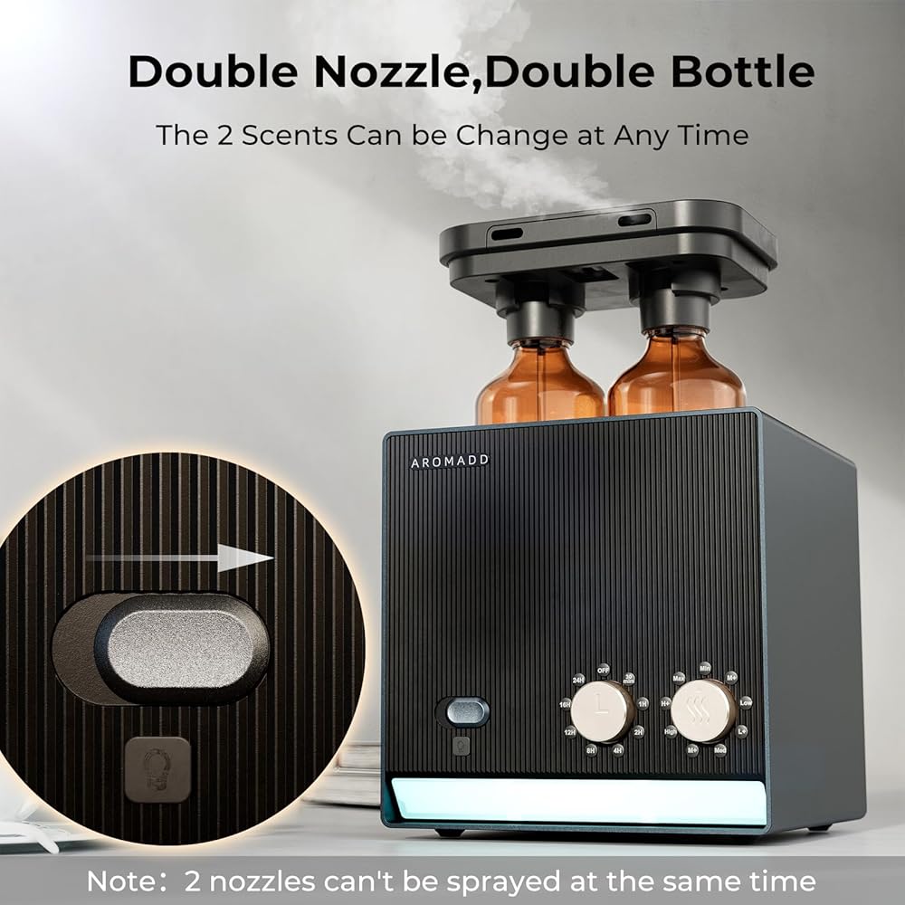 Aromadd Diffuseur intelligent sans eau 2025 de 2000 m², 2 machines à air parfumé de 200 ml pour maison et hôtel, technologie d'air froid, diffuseur d'huiles essentielles pour grande pièce – Double : Hygiène et Santé