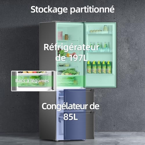 CHiQ Réfrigérateur congélateur combiné 356L, inox