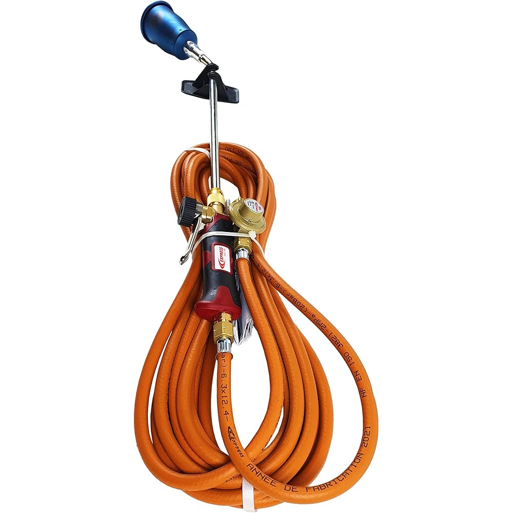 Express 6120 6120 Pack Titane Composé d'1 Brûleur 100T + 1 Col L400 + 1 Manche 650 Sortie 3/8e Gauche + 10 m de Tuyau 963/10 + 1 Détendeur 4 Bars Réf. 684 : Jardin