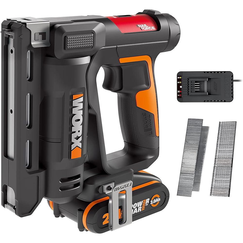 WORX 18V (20V MAX) Agrafeuse Cloueuse sans fil WX843, 2 en 1 Cloueuse + Agrafeuse Electrique, Powershare, 500pcs 15mm 18 Gauge Brad Clou + 500pcs 10mm Type 53 Agrafes : Bricolage