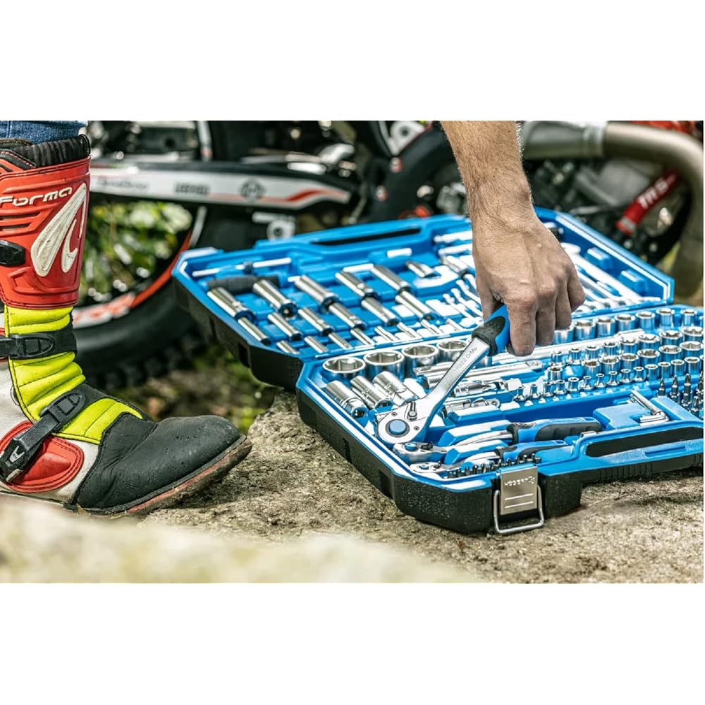 Högert Technik - Kit d'outils I Clé à douille, embouts et accessoires I Acier allié Cr-V de haute qualité I Forgé I Mécanisme à cliquet avec 72 cliquets de verrouillage I HT1R444-222 pièces : Bricolage