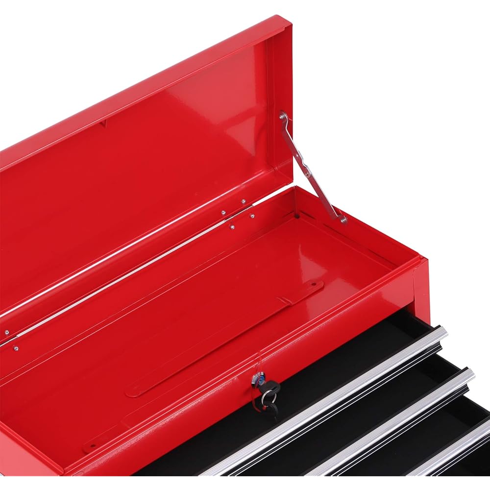HOMCOM Servante d'atelier servante/Caisse à Outil 6 tiroir +1 Commode Coffre Amovible Chariot Acier Rouge et Noir : Bricolage