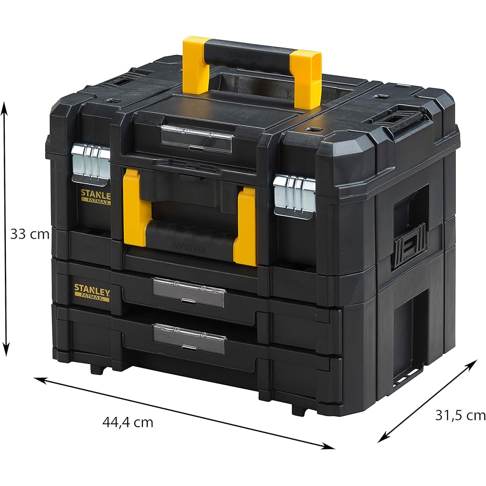 Stanley FMST1-71981 Kit 2 Mallettes Modulable Tstak/Pro-Stack Gamme FATMAX - 21.5L - Corps en Polypropylène - Larges Attaches Métalliques Anti-Corrosion - Cadenassable : Bricolage