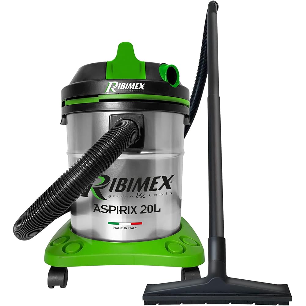 RIBIMEX Aspirateur 20 L by PRASP20IT, RIBIMEX-PRASP20IT-Bidon Solides et liquides 20 L-1200 W, Plastique et métal, Vert, Noir, Acier : Cuisine et Maison