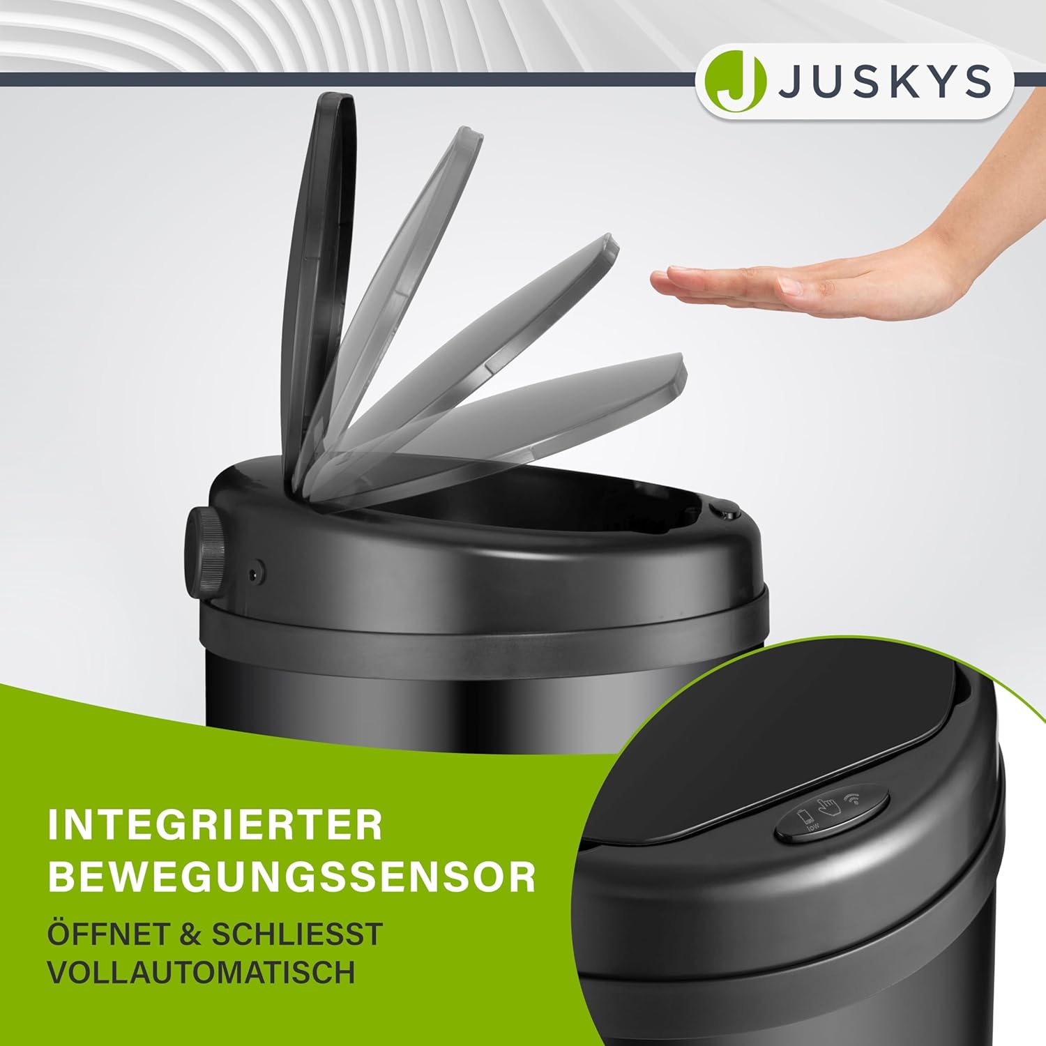 Juskys poubelle automatique avec capteur de 30 L - poubelle électrique, détecteur de mouvement, couvercle automatique, étanche, bague de serrage, cuisine - noir : Cuisine et Maison