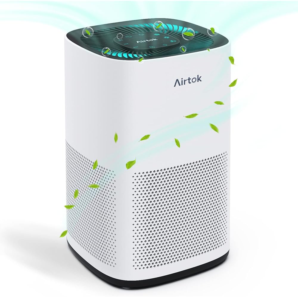 AIRTOK Purificateur d'air, CADR 210 m³/h, Couverture Max 793 ft2 | 360° Air Purifier, Purificateurs d'air capturer 99,97% De Fumée Pollen Poussière Jusqu'à 0,1 Micromètre| veilleuse,AP1001 : Cuisine et Maison
