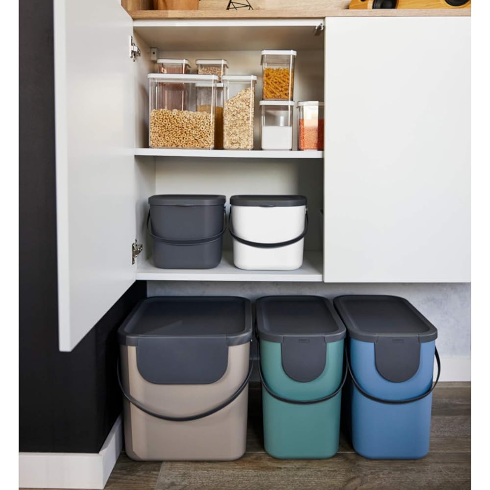 Rotho Albula Jeu de 2 systèmes de tri des déchets 40l pour la cuisine, Plastique (PP) sans BPA, anthracite/bleu, 2 x 40l (40.0 x 35.8 x 34.0 cm) : Cuisine et Maison